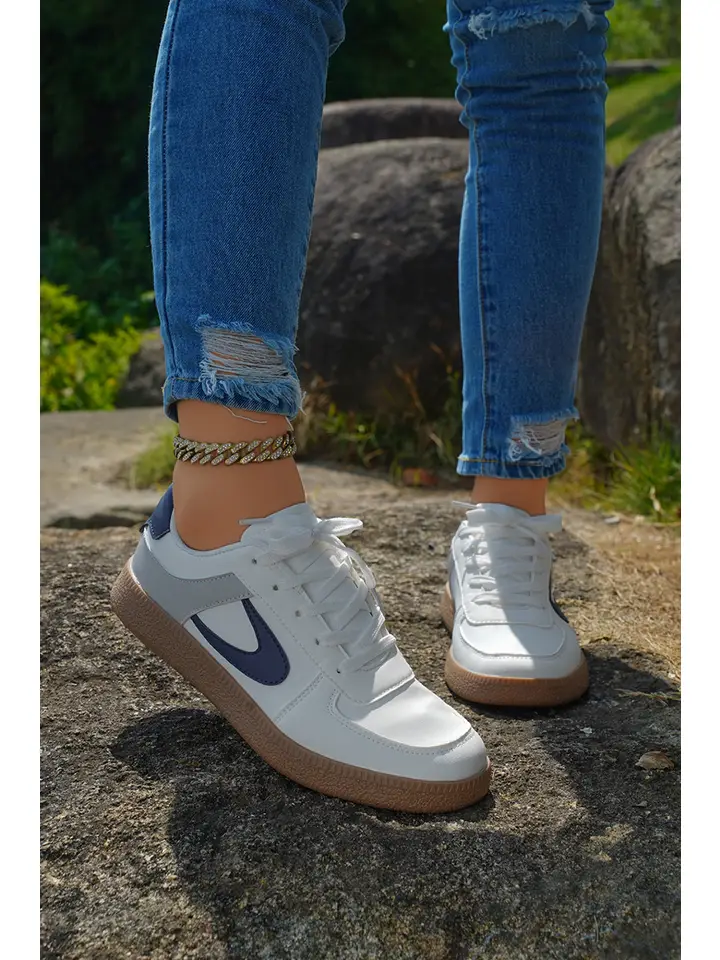 Casual White & Navy Sneakers