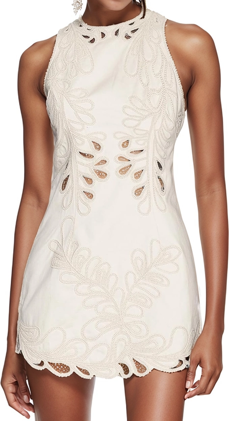 DR770Y Embroidered Sleeveless Dress with Scalloped Hem