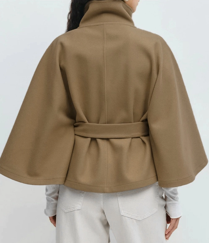 Elegance Funnel Neck Belt Cape Jacket