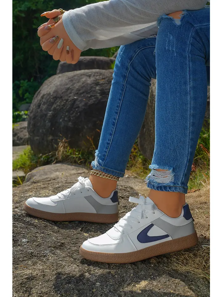 Casual White & Navy Sneakers
