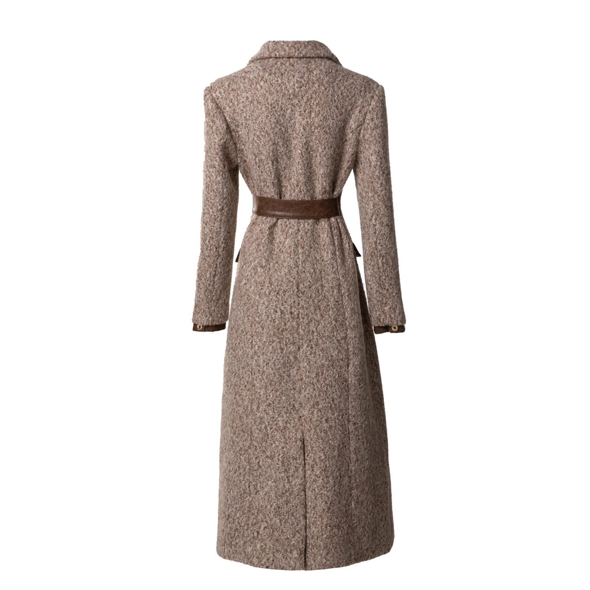 CT82L Women's Long Winter Coat with Wool & Pu Leather