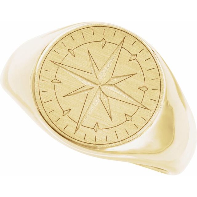 Gold Compass Signet Ring