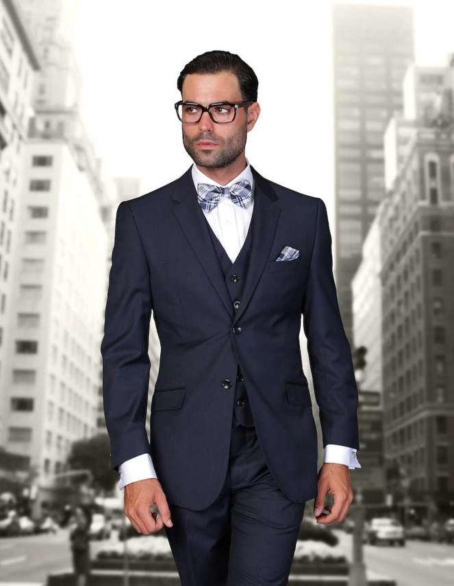 STZV-102--NAVY-Statement Super 200's Italian Wool Suit