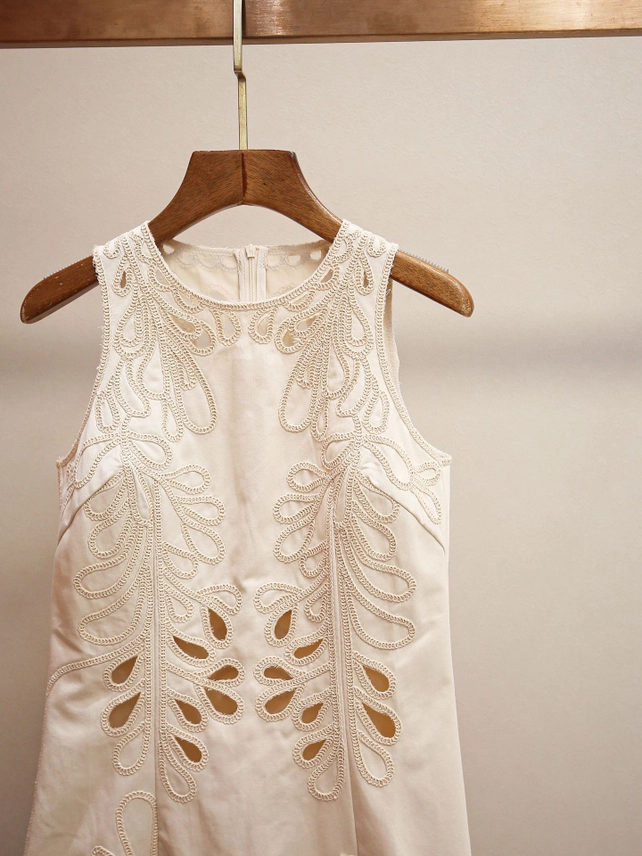 DR770Y Embroidered Sleeveless Dress with Scalloped Hem