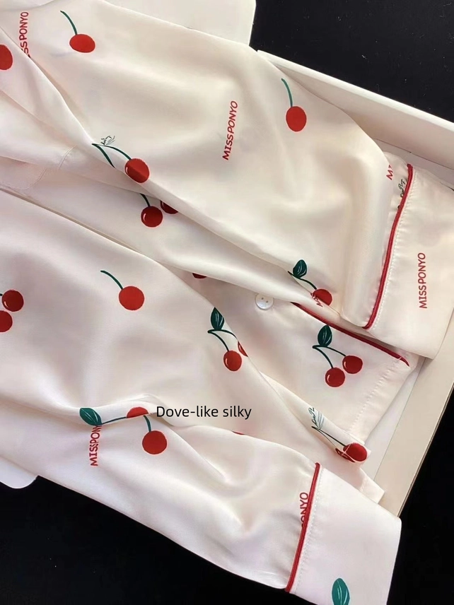 Silk Pajamas Long Sleeve Spring and Autumn French Simple High-End Silk