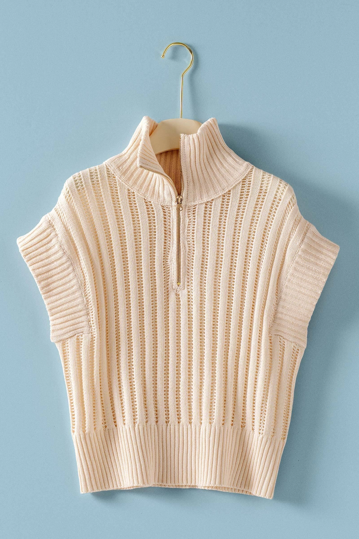 Ribbed Knit Half-Zip Mock Neck Sweater Vest