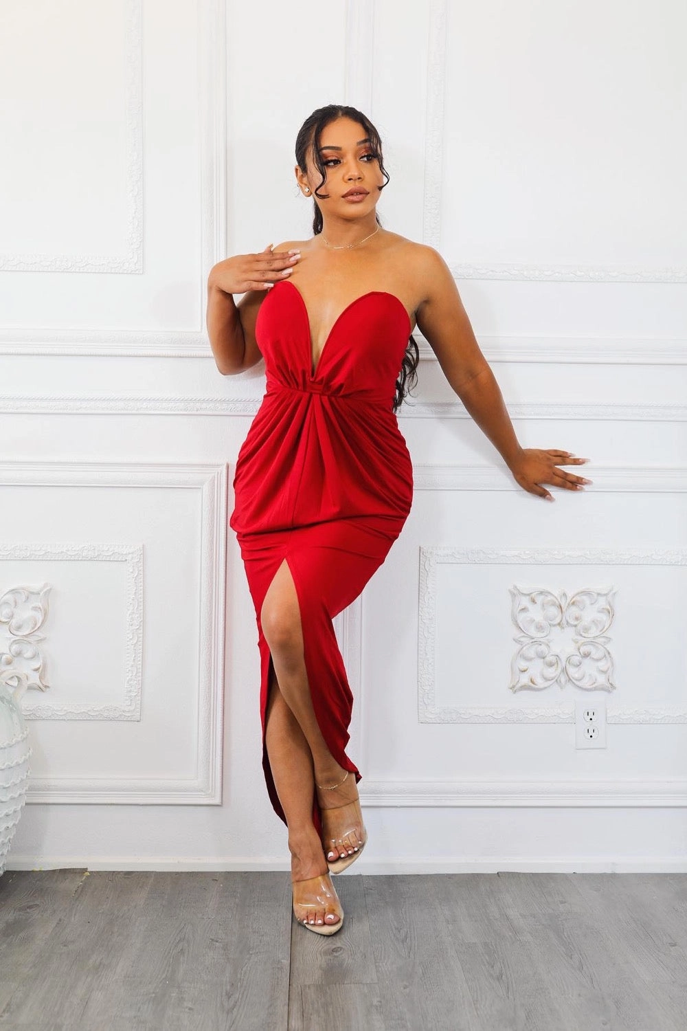 Sleeveless Draped Dress with Tube Top