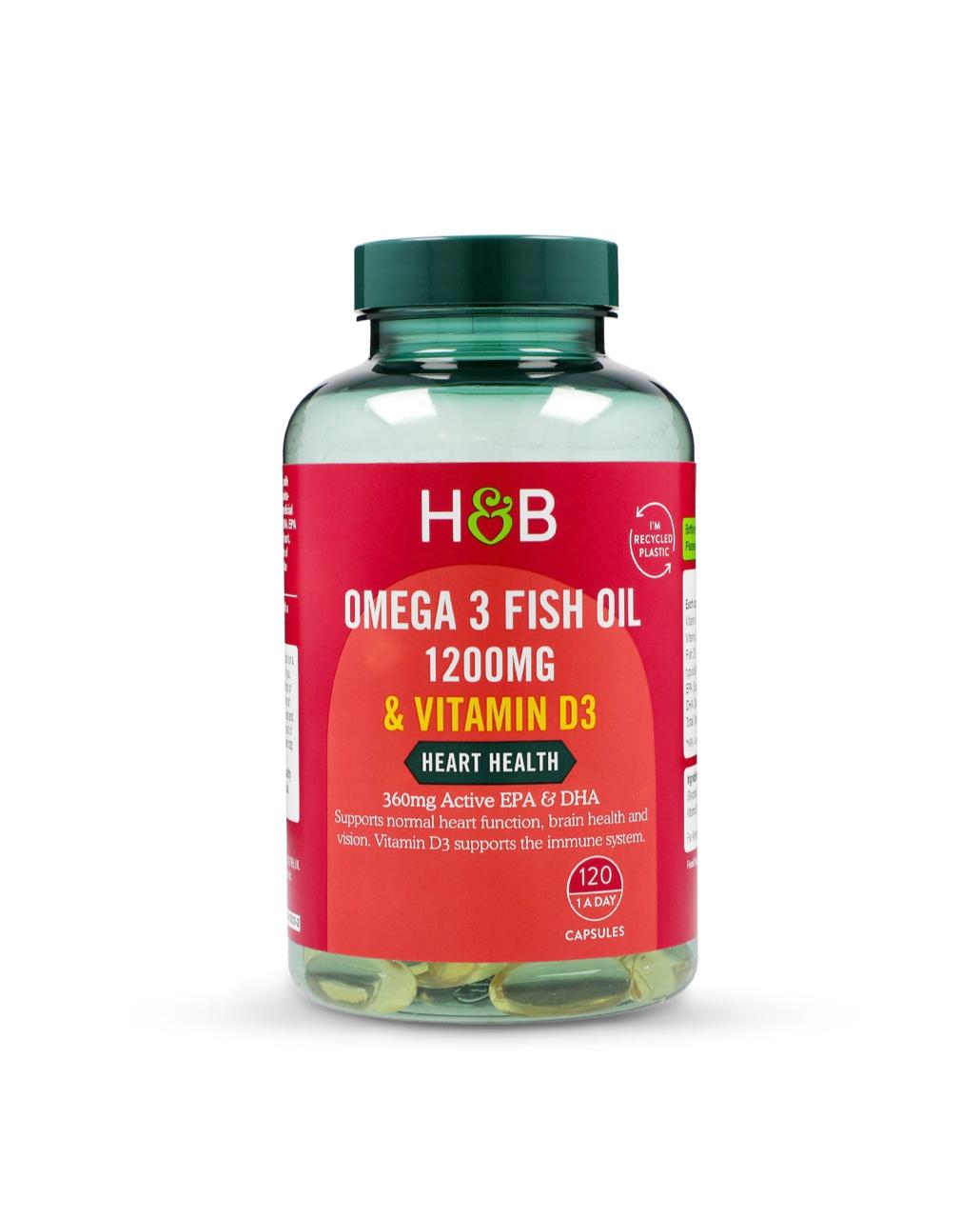Huile de poisson oméga 3 H&B 1200mg avec vitamine D3