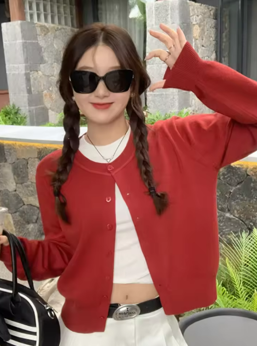 Red Button-Up Cardigan