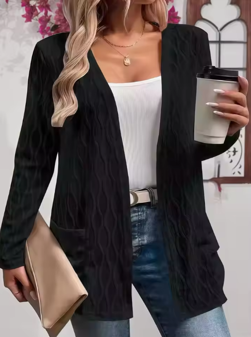 Women's Black Open Front Cardigan