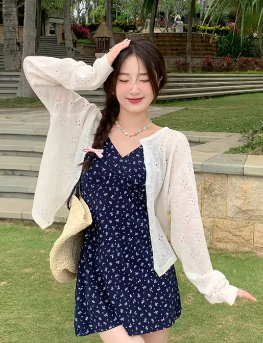 Floral Print Navy Blue Dress