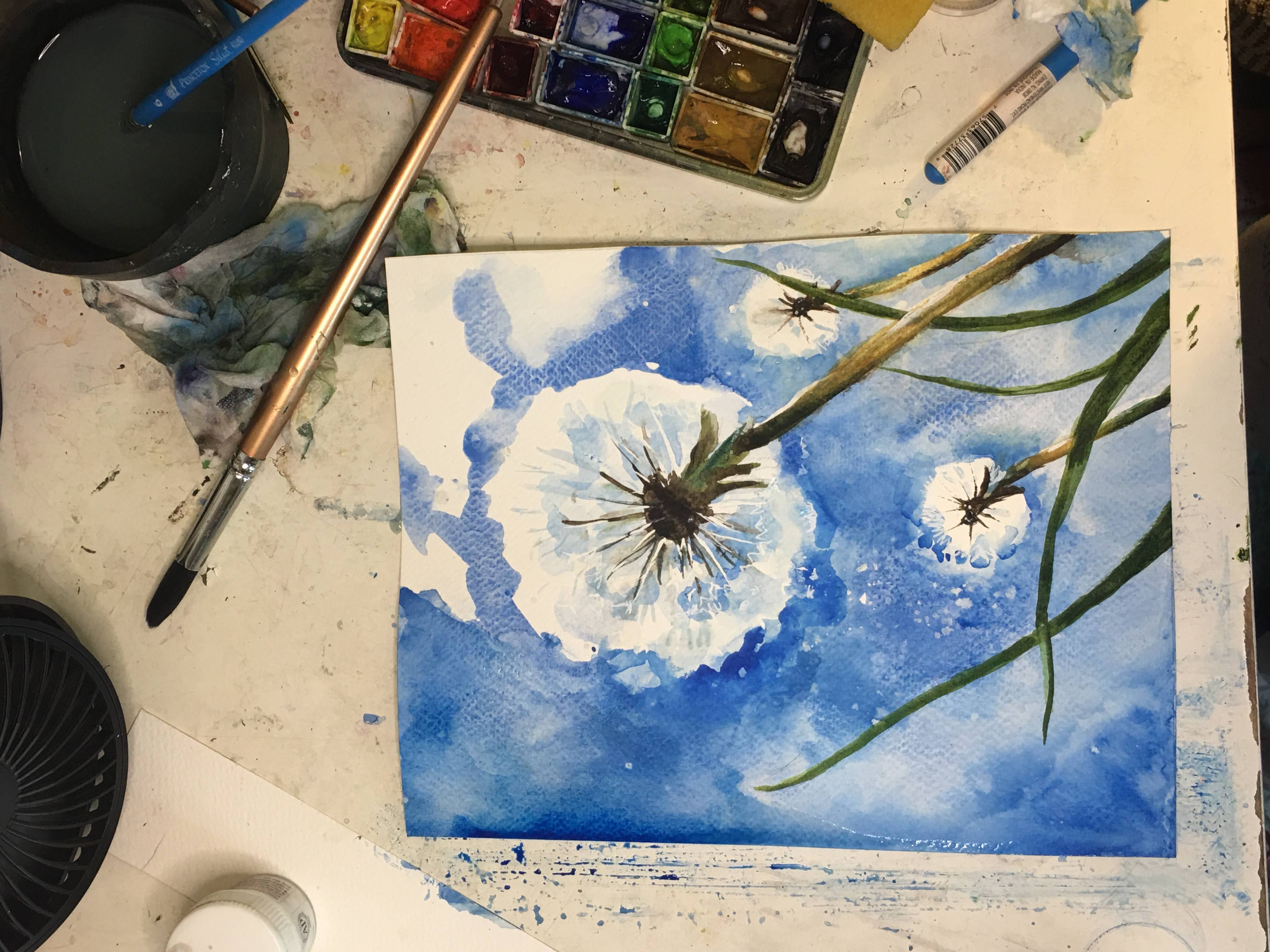 Dandelion Watercolor Painting