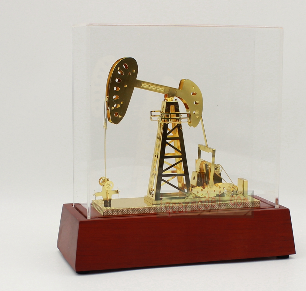 NEW Oil Well Pump Jack Model - Drillbit oilfield rig bit Gold Color