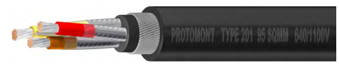 PROTOMONT Type 201, Type 211 Flexible Trailing Cables with Galvanized Steel Pliable Wire Armouring 