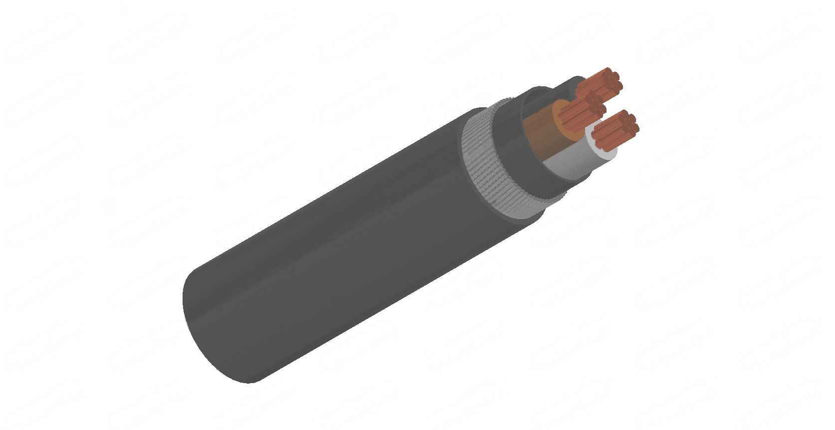 Three-core 1900/3300V cables with stranded copper conductors