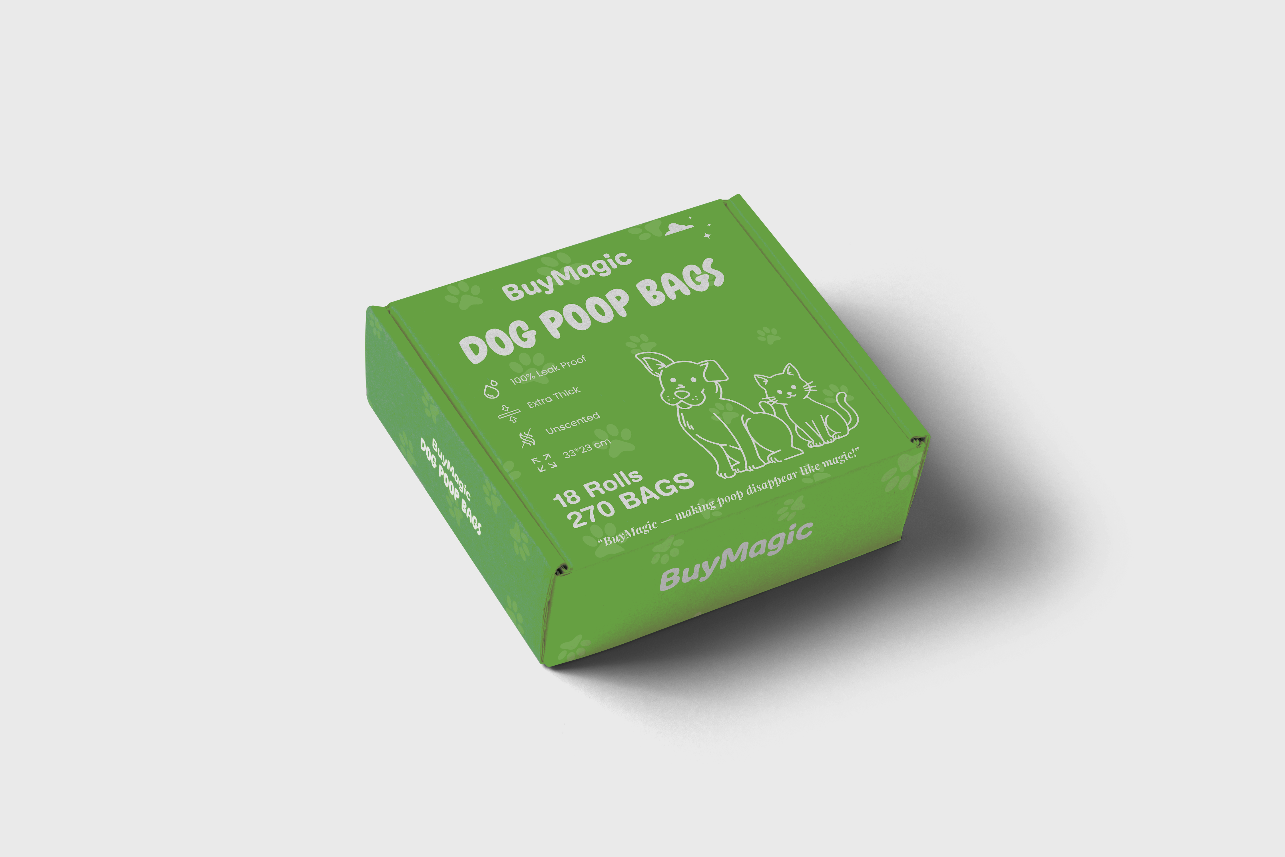 BuyMagic Dog Poop Bags – Unscented, Extra Thick, 100% Leak-Proof, 70% Post-consumer Recycled Plastic, 270 Bags (18 Rolls x 15 Bags), Green Colour, Large Size (33x23cm)