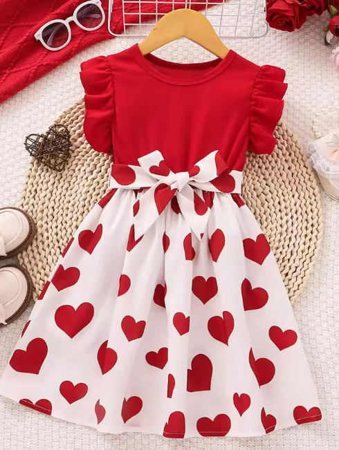 Red and White Heart Print Dress