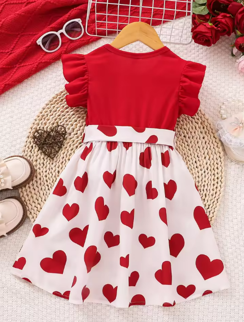 Red and White Heart Print Dress