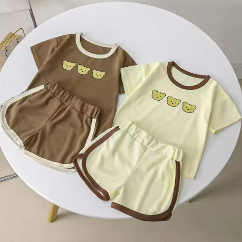 Children's Bear Print Summer Outfit Set