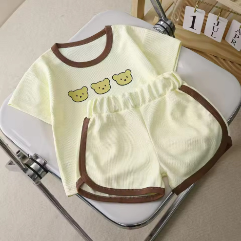 Children's Bear Print Summer Outfit Set