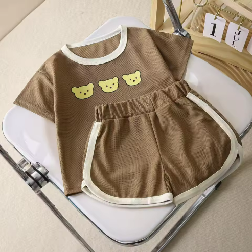 Children's Bear Print Summer Outfit Set