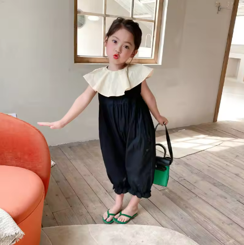 Kids' Black Ruffle Collar Jumpsuit