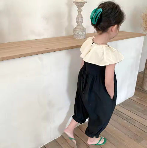 Kids' Black Ruffle Collar Jumpsuit