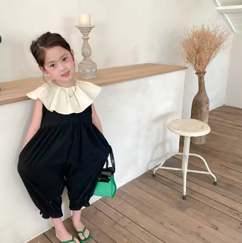Kids' Black Ruffle Collar Jumpsuit