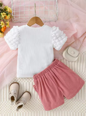 Toddler Girl's Heart Puff Sleeve Outfit