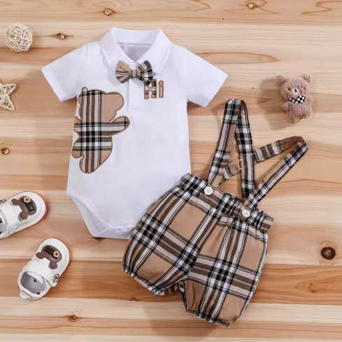Baby Plaid Bear Outfit Set