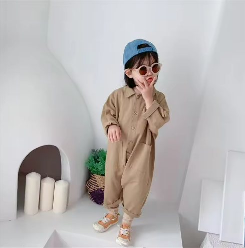 Kids’ Beige Button-Up Jumpsuit