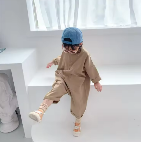 Kids’ Beige Button-Up Jumpsuit