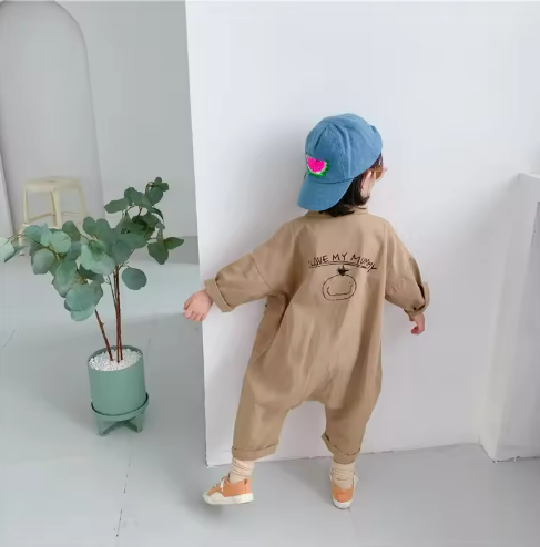 Kids’ Beige Button-Up Jumpsuit