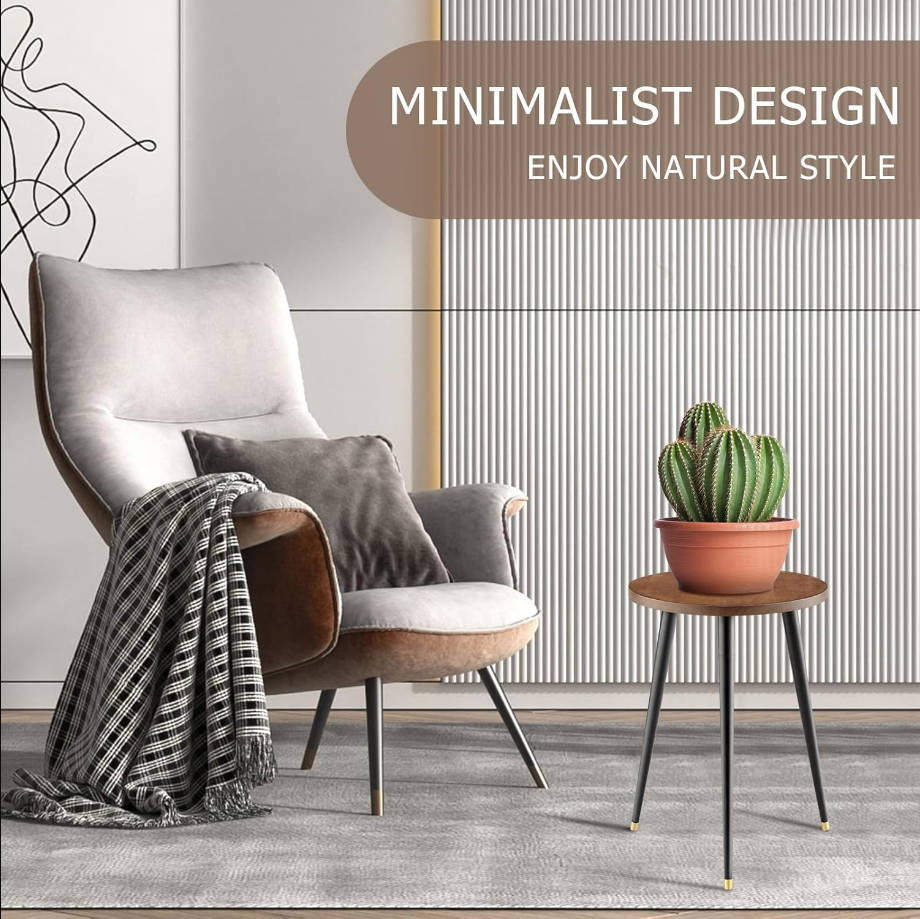 Plant Stand Indoor , Mid Century Wood Plant Stand Plant Table for Flower Pots, Heavy Duty Metal Tall Plant Holder, Modern Home Decor Small Round Side End Table (11.8"x16")