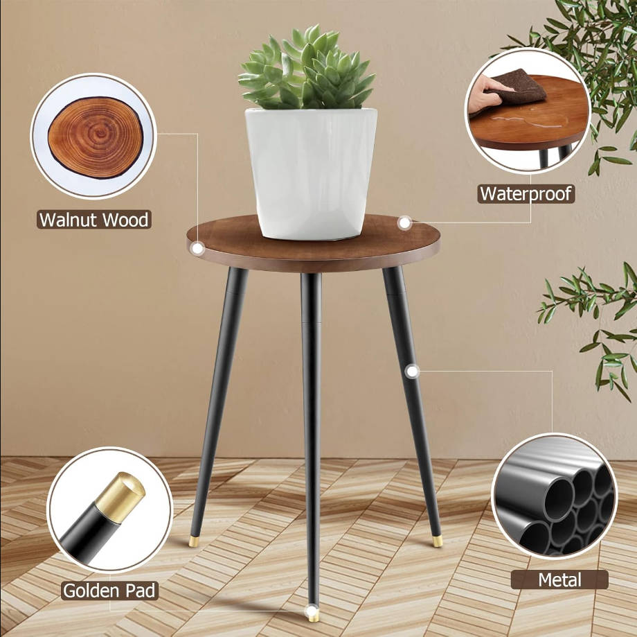 Plant Stand Indoor , Mid Century Wood Plant Stand Plant Table for Flower Pots, Heavy Duty Metal Tall Plant Holder, Modern Home Decor Small Round Side End Table (11.8"x16")