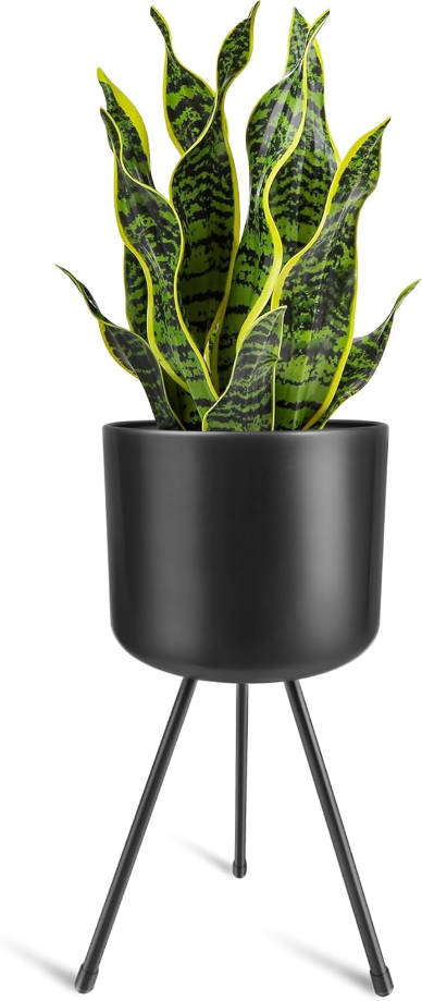 Mid-Century Metal Flowerpot with Stands, Black Stylish Modern Floor-Standing Flowerpot,Suitable for Orchid, Aloe Indoor Outdoor Decoration 8.5'' Wide 18'' high