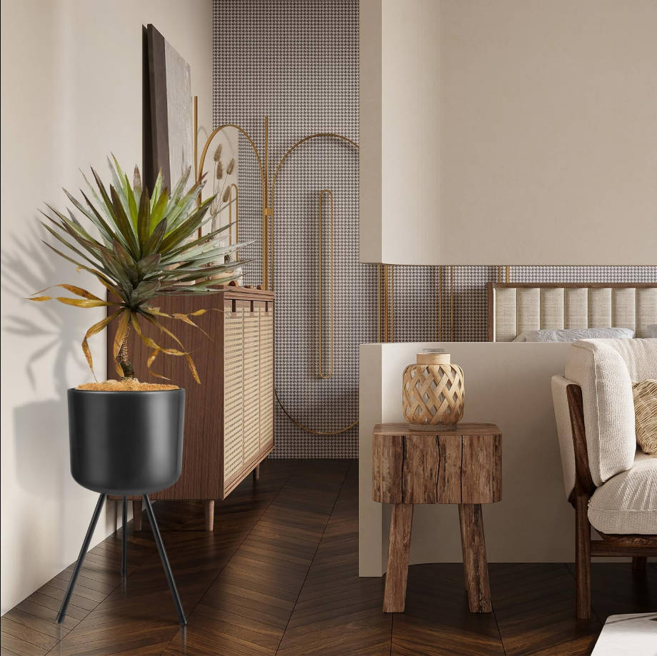 Mid-Century Metal Flowerpot with Stands, Black Stylish Modern Floor-Standing Flowerpot,Suitable for Orchid, Aloe Indoor Outdoor Decoration 8.5'' Wide 18'' high