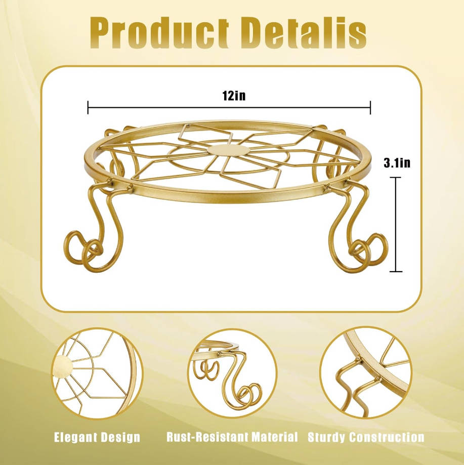 Heavy metal plant rack, rust proof iron flower pot rack, indoor/outdoor circular garden plant rack (3-piece set in gold)