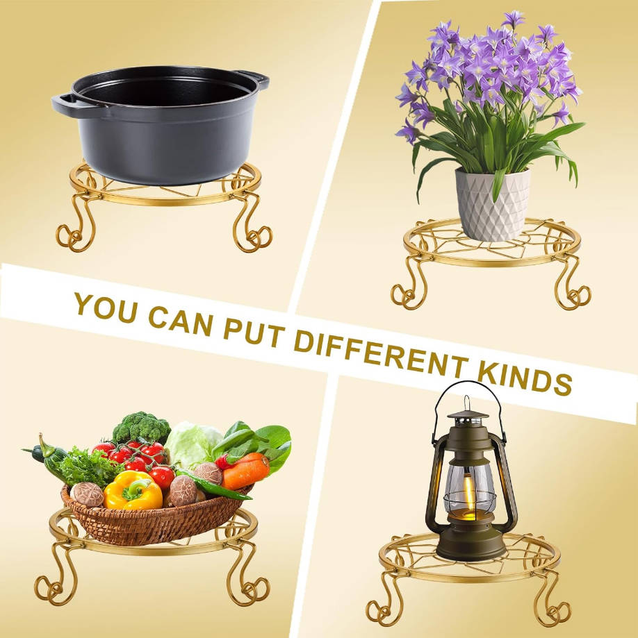 Heavy metal plant rack, rust proof iron flower pot rack, indoor/outdoor circular garden plant rack (3-piece set in gold)