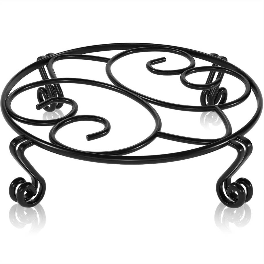 Original Patented Plant Stand for Flower Pot Heavy Duty Potted Holder Indoor Outdoor Metal Rustproof Iron Garden Container Round Supports Rack for Planter, Black, 9.4 X 2Inches
