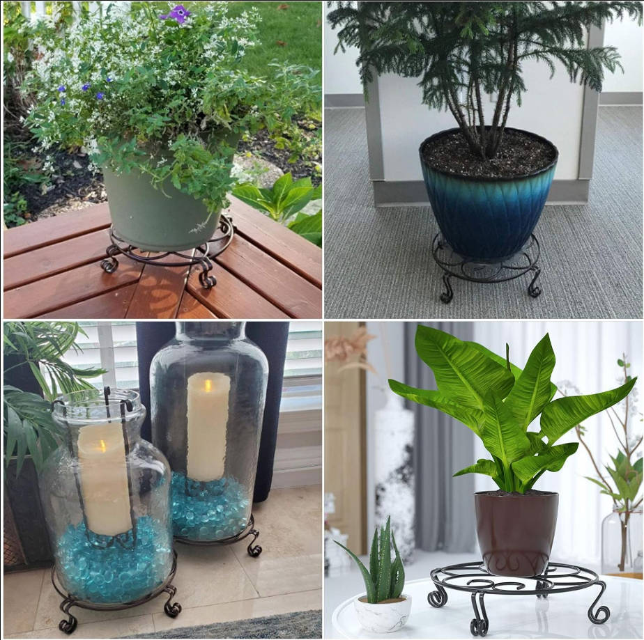 Original Patented Plant Stand for Flower Pot Heavy Duty Potted Holder Indoor Outdoor Metal Rustproof Iron Garden Container Round Supports Rack for Planter, Black, 9.4 X 2Inches
