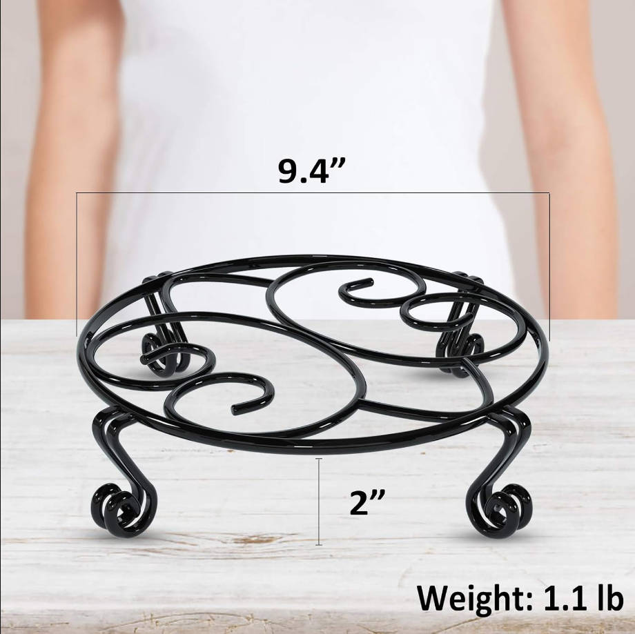 Original Patented Plant Stand for Flower Pot Heavy Duty Potted Holder Indoor Outdoor Metal Rustproof Iron Garden Container Round Supports Rack for Planter, Black, 9.4 X 2Inches