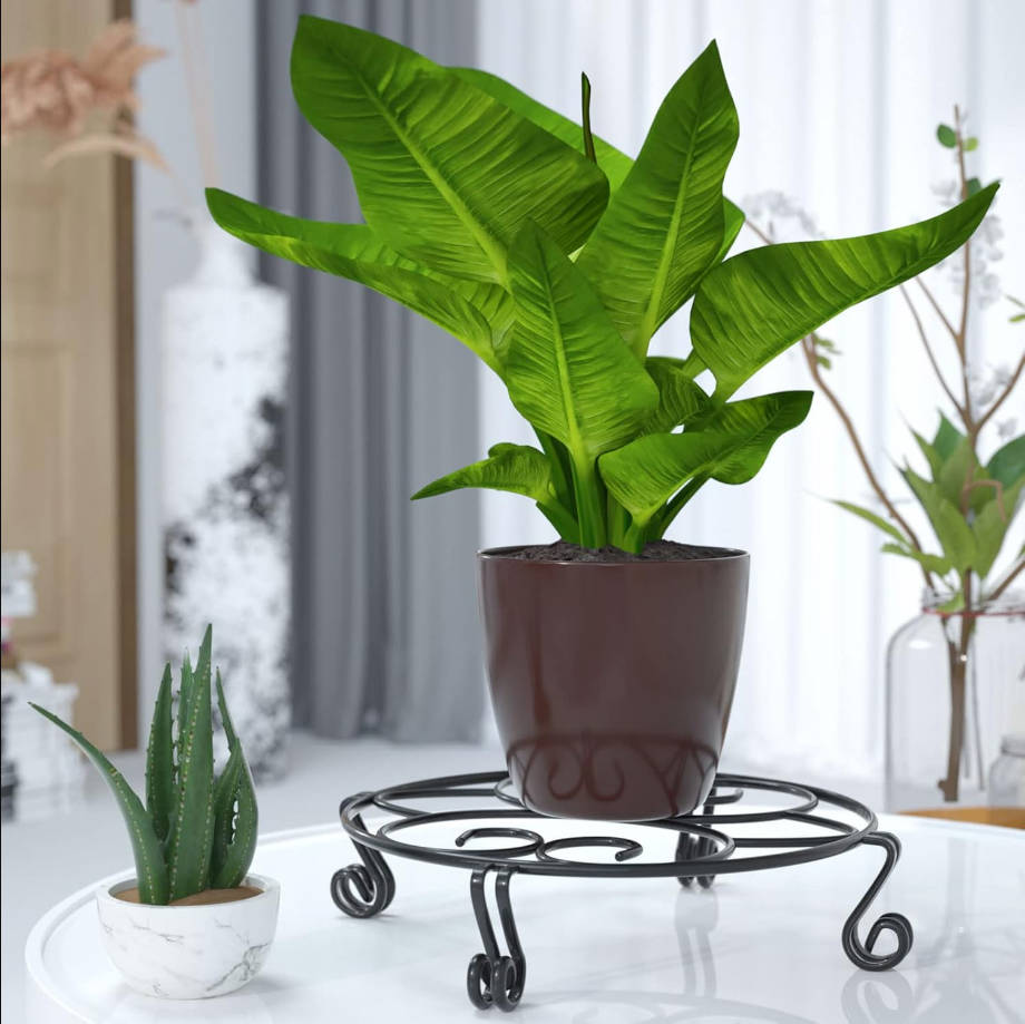 Original Patented Plant Stand for Flower Pot Heavy Duty Potted Holder Indoor Outdoor Metal Rustproof Iron Garden Container Round Supports Rack for Planter, Black, 9.4 X 2Inches