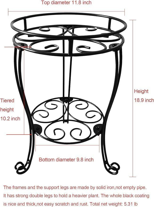 18.9inch Tall Plant Stand for Flower Pot Heavy Duty Potted Holder Indoor Outdoor Metal Rustproof Iron Garden Container Round Supports Rack