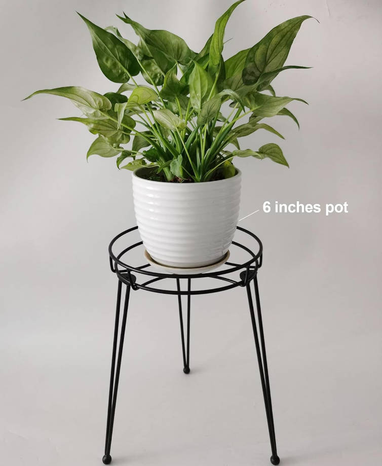 Midcentury Modern Metal Potted Plant Stand 18.7 inches Tall Flower Pot Holder Large Rustproof Iron Garden Container Heavy Duty Rack for Planter,Black