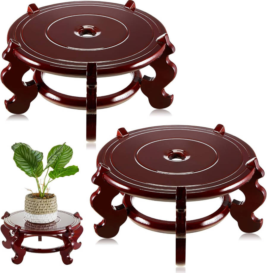 2 Pcs 4 to 12 in Wooden Plant Stands Indoor Chinese Oriental Plant Stand for Vase Fishbowl Flower Pot Lamp Redwood Base Vintage Display Rack Decor(12 Inch)
