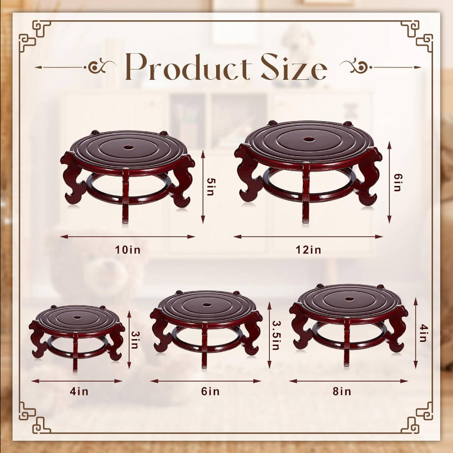 2 Pcs 4 to 12 in Wooden Plant Stands Indoor Chinese Oriental Plant Stand for Vase Fishbowl Flower Pot Lamp Redwood Base Vintage Display Rack Decor(12 Inch)