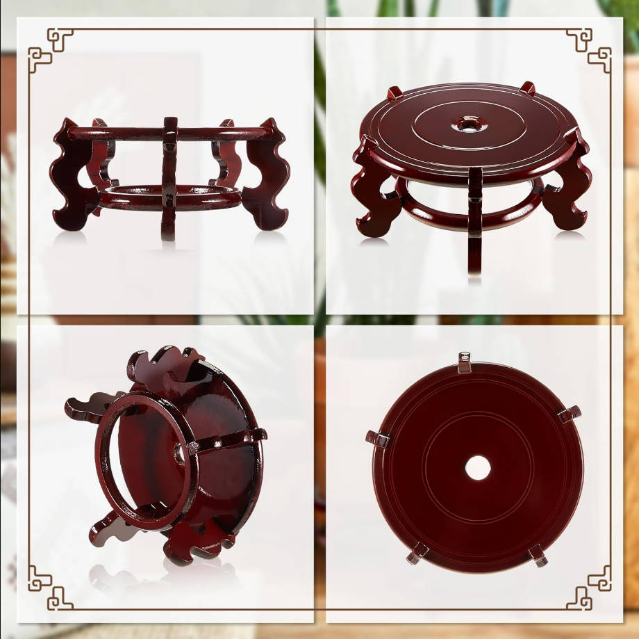 2 Pcs 4 to 12 in Wooden Plant Stands Indoor Chinese Oriental Plant Stand for Vase Fishbowl Flower Pot Lamp Redwood Base Vintage Display Rack Decor(12 Inch)