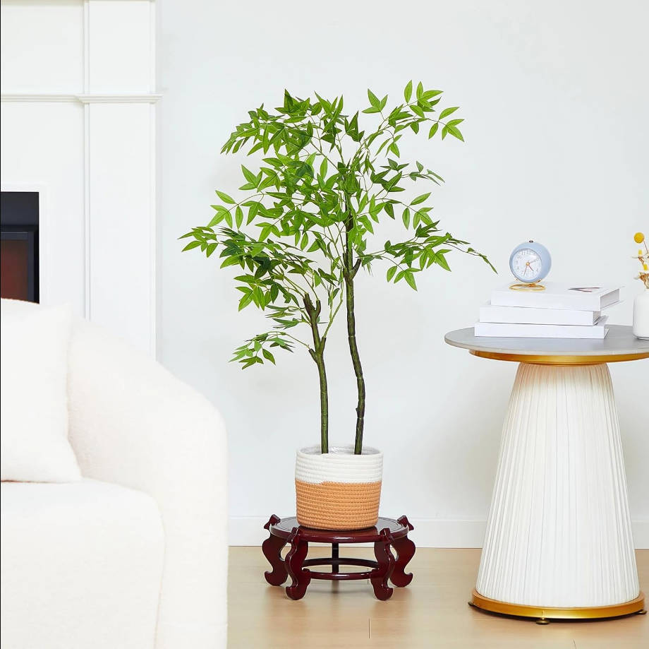 2 Pcs 4 to 12 in Wooden Plant Stands Indoor Chinese Oriental Plant Stand for Vase Fishbowl Flower Pot Lamp Redwood Base Vintage Display Rack Decor(12 Inch)