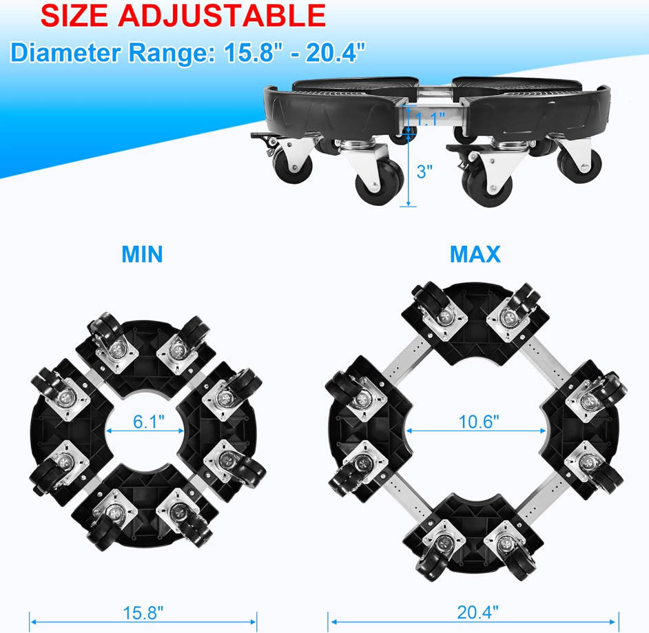 Plant Stand with Wheels, Heavy Duty Plant Caddy with 8 Twin Casters, 2 Pack Adjustable 15-20 Inch Indoor Outdoor Large Rolling Plant Stand Planter Cart Dolly for Flowerpot, 600lbs Capacity